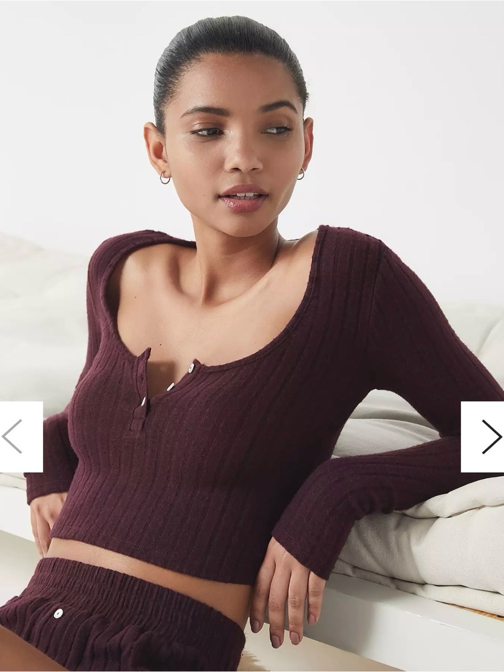 Urban Outfitters Ribbed Henley Scoop-Neck Crop Top - Plum